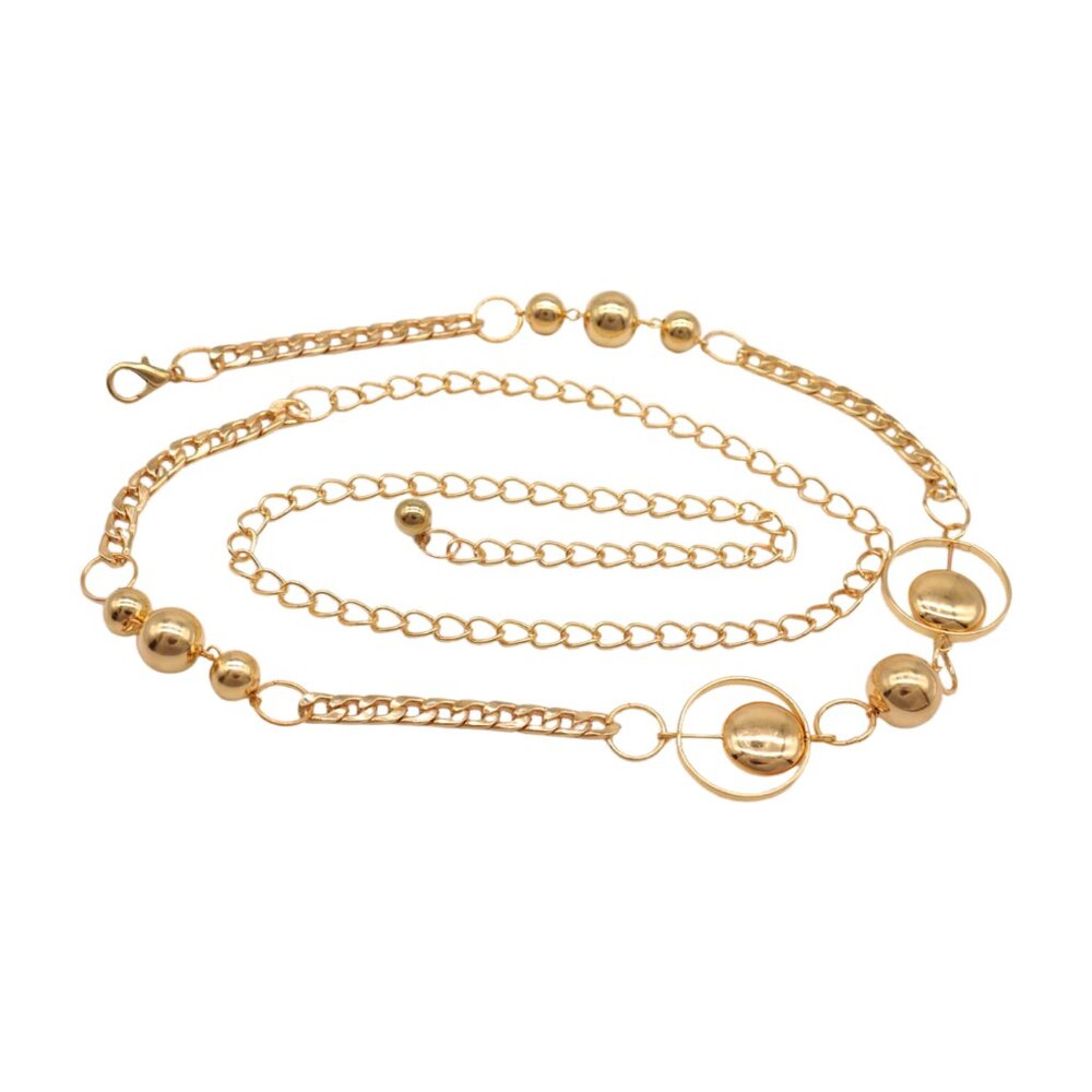New Women Gold Metal Chain Thin Belt Gold Circle Round Charms Fit Size Size S M - Picture 12 of 17